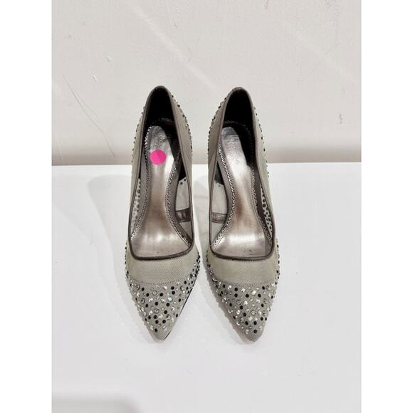 Bourne Samantha Embellished Rhinestone Mesh Pointed Pump Heels Silver Women's 38 - Picture 3 of 8